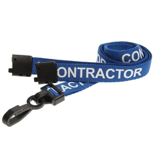 Recycled Contractor Breakaway Lanyards with Plastic Clip. For card holders or hole punched plastic photo ID cards or secure entry plastic cards with chips. Prices from £26 per 100.