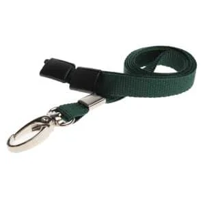 Recycled Green Breakaway Lanyards with Metal Clip. For card holders or hole punched plastic photo ID cards or secure entry plastic cards with chips. Prices from £28 per 100.