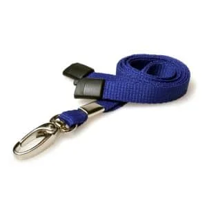 Recycled Blue Breakaway Lanyards with Metal Clip. For card holders or hole punched plastic photo ID cards or secure entry plastic cards with chips. Prices from £28 per 100.