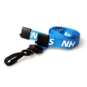 Recycled NHS Breakaway Lanyards with Plastic Clip. For card holders or hole punched plastic photo ID cards or secure entry plastic cards with chips.