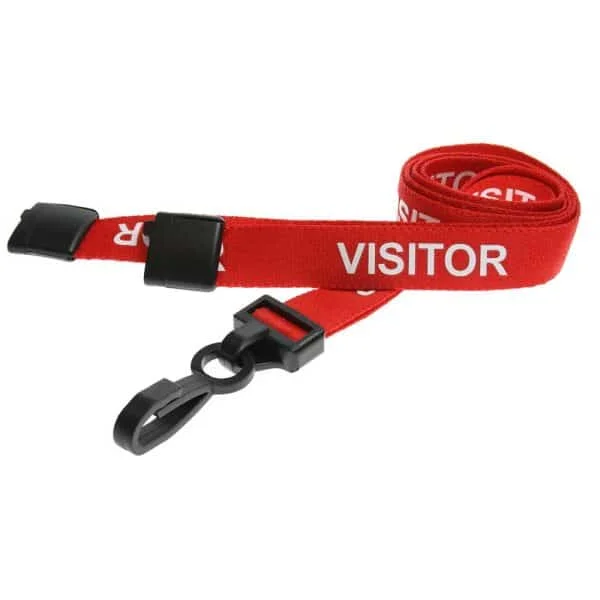 Recycled Visitor Breakaway Lanyards with Plastic Clip. For card holders or hole punched plastic photo ID cards or secure entry plastic cards with chips.