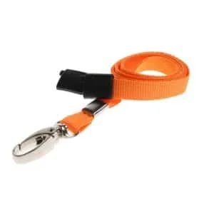 Recycled Orange Breakaway Lanyards with Metal Clip. For card holders or hole punched plastic photo ID cards or secure entry plastic cards with chips. Prices from £28 per 100.