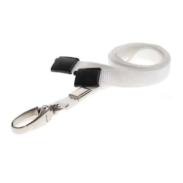 Recycled White Breakaway Lanyards with Metal Clip. For card holders or hole punched plastic photo ID cards or secure entry plastic cards with chips. Prices from £28 per 100.